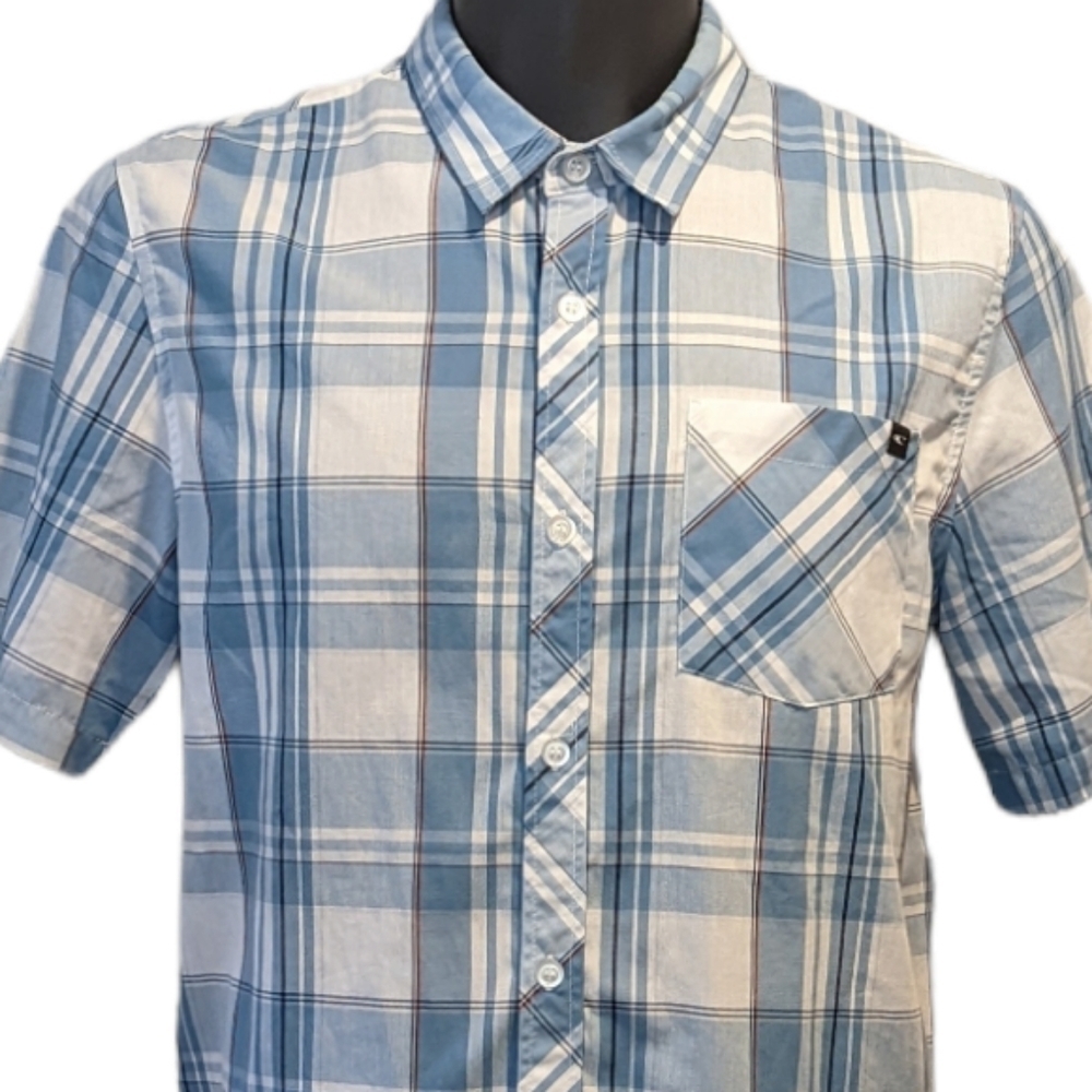 O'Neill Blue Plaid Button Front Shirt Medium Short Sleeve